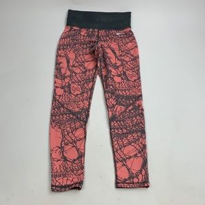 Nike Pro Leggings Coral Pink Black Dri Fit Size S Wide waist band with logo
